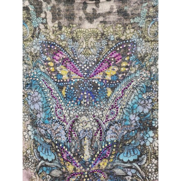 Cactus Tunic Top Wearable Art Butterfly Print Womens Small Purple Rhinestones - Picture 2 of 7